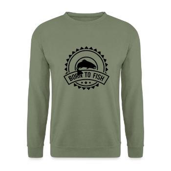 born_to_fish__f1 - Sweat-shirt Unisexe - vert militaire - Devant - Alina (178cm) & Michal (187cm)