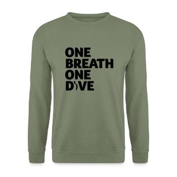 One Breath One Dive IV Apnoetaucher Freediving - Unisex Pullover - Armeegrün - Vorne - Alina (178cm) & Michal (187cm)