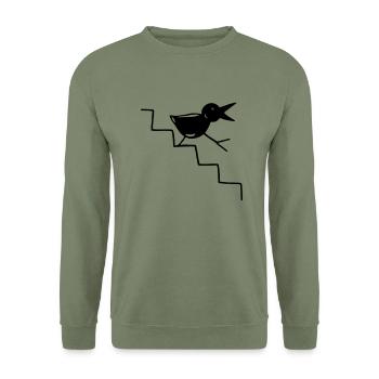 Bird goes down the stairs - Unisex Sweatshirt - army green - Front - Alina (178cm) & Michal (187cm)