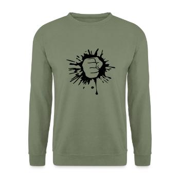 klecks tropfen farbe graffiti faust hand geballt a - Unisex Pullover - Armeegrün - Vorne - Alina (178cm) & Michal (187cm)