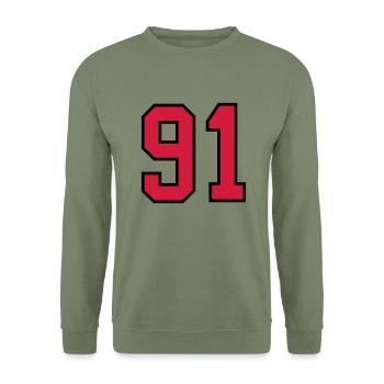 91 sports jersey football number new - Sweat-shirt Unisexe - vert militaire - Devant - Alina (178cm) & Michal (187cm)