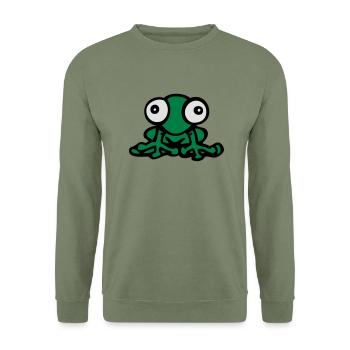 lustiger Frosch der Karikatur nettes kawaii Spaßco - Unisex Pullover - Armeegrün - Vorne - Alina (178cm) & Michal (187cm)