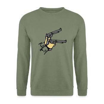 Waffen Pistolen hände dell - Unisex Pullover - Armeegrün - Vorne - Alina (178cm) & Michal (187cm)