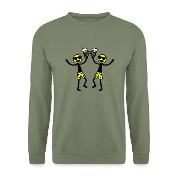 Strichmännchen Bier Party Urlaub - Unisex Pullover - Armeegrün - Vorne - Alina (178cm) & Michal (187cm)