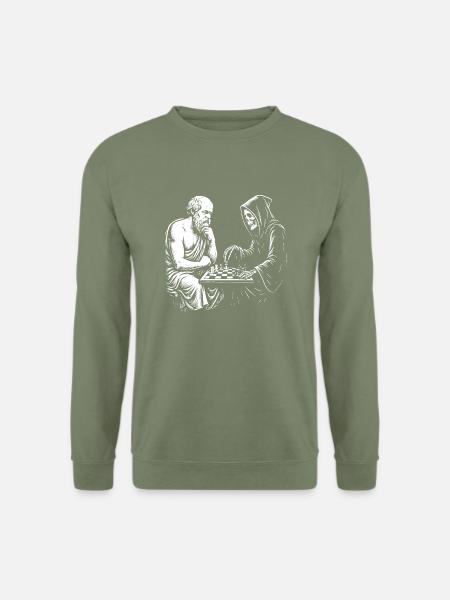 Sokrates spielt Schach gegen Sensenmann - Unisex Pullover - Armeegrün