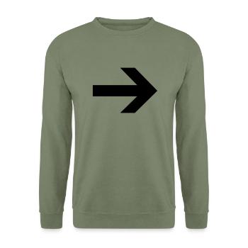 Pfeil nach rechts - Unisex Pullover - Armeegrün - Vorne - Alina (178cm) & Michal (187cm)