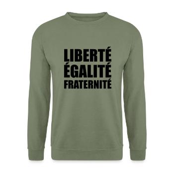Freiheit ich bin Paris Frankreich - Unisex Pullover - Armeegrün - Vorne - Alina (178cm) & Michal (187cm)
