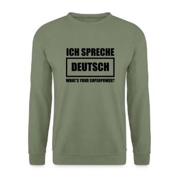 Ich spreche Deutsch - Unisex Pullover - Armeegrün - Vorne - Alina (178cm) & Michal (187cm)
