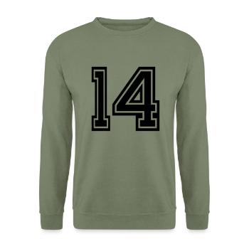 14 - Unisex Pullover - Armeegrün - Vorne - Alina (178cm) & Michal (187cm)