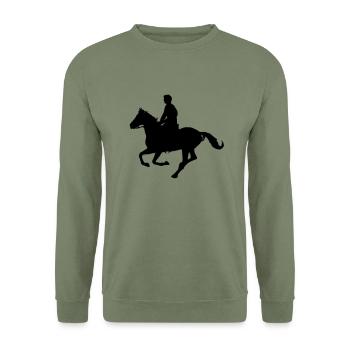 horse_riding_boy Silhouette - Unisex Pullover - Armeegrün - Vorne - Alina (178cm) & Michal (187cm)