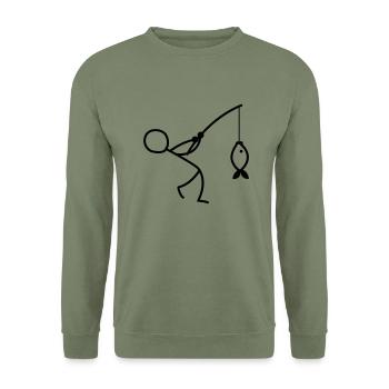 Fisher Lineart - Unisex Pullover - Armeegrün - Vorne - Alina (178cm) & Michal (187cm)