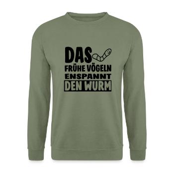 Der Wurm3 (Spruch) - Unisex Pullover - Armeegrün - Vorne - Alina (178cm) & Michal (187cm)
