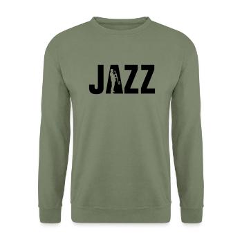 jazz_bass_klarinette_spieler_092013_a_1c - Unisex Pullover - Armeegrün - Vorne - Alina (178cm) & Michal (187cm)