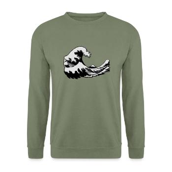 wave Fuji print wave manga japon hokusai - Unisex Sweatshirt - army green - Front - Alina (178cm) & Michal (187cm)