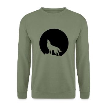 Wolf Howling Moon - Sweat-shirt Unisexe - vert militaire - Devant - Alina (178cm) & Michal (187cm)