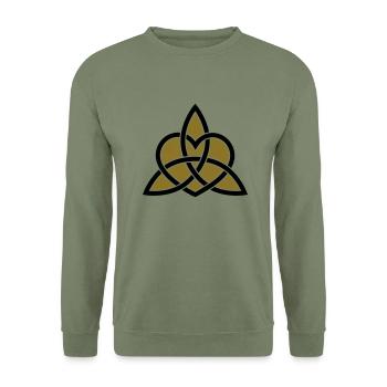 Keltisch Herz Symbol Gott Dreikraft & Ewige Liebe - Unisex Pullover - Armeegrün - Vorne - Alina (178cm) & Michal (187cm)