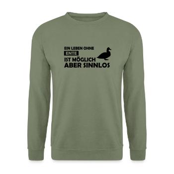 ein leben ohne ente - Unisex Pullover - Armeegrün - Vorne - Alina (178cm) & Michal (187cm)