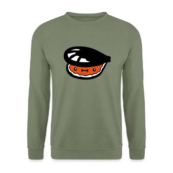 kleine suesse muschel mit gesicht - Unisex Pullover - Armeegrün - Vorne - Alina (178cm) & Michal (187cm)