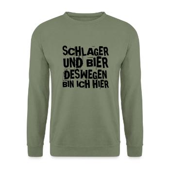 SCHLAGER UND BIER DESWEGEN BIN ICH HIER - Unisex Pullover - Armeegrün - Vorne - Alina (178cm) & Michal (187cm)