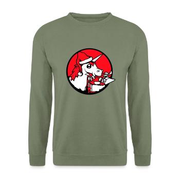 Unicorn Christmas Santa Claus Gifts Hat - Unisex Sweatshirt - army green - Front - Alina (178cm) & Michal (187cm)