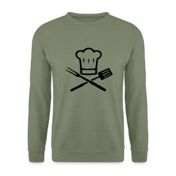 BBQ - Unisex Pullover - Armeegrün - Vorne - Alina (178cm) & Michal (187cm)