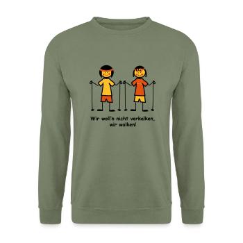 Walking II - Unisex Pullover - Armeegrün - Vorne - Alina (178cm) & Michal (187cm)