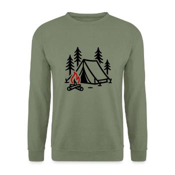 Tent Campfire Nature - Unisex Sweatshirt - army green - Front - Alina (178cm) & Michal (187cm)