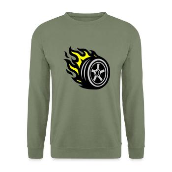 Reifen Flamme - Unisex Pullover - Armeegrün - Vorne - Alina (178cm) & Michal (187cm)