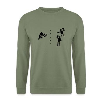 Offizielles Flunkyball - Logo - Unisex Pullover - Armeegrün - Vorne - Alina (178cm) & Michal (187cm)