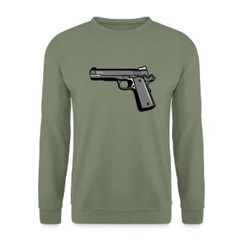 Waffen Pistole schiessen - Unisex Pullover - Armeegrün - Vorne - Alina (178cm) & Michal (187cm)