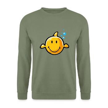 Smiley Fish - Unisex Sweatshirt - army green - Front - Alina (178cm) & Michal (187cm)