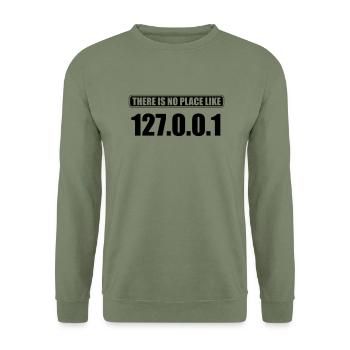 there's no place like 127.0.0.1 - Unisex Pullover - Armeegrün - Vorne - Alina (178cm) & Michal (187cm)