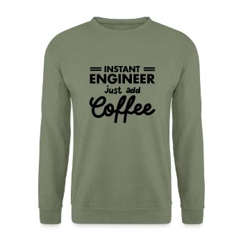 Geek Instant Engineer Just Add Coffee - Unisex Pullover - Armeegrün - Vorne - Alina (178cm) & Michal (187cm)