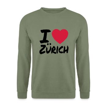 I Love Zürich - Unisex Pullover - Armeegrün - Vorne - Alina (178cm) & Michal (187cm)