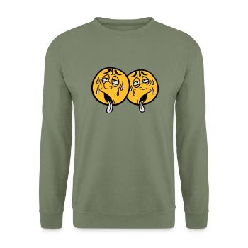 2 friends team couple face cartoon cartoon circle ru - Unisex Sweatshirt - army green - Front - Alina (178cm) & Michal (187cm)