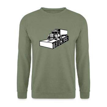 strasse text logo truck lkw lastwagen fernfahrer f - Unisex Pullover - Armeegrün - Vorne - Alina (178cm) & Michal (187cm)