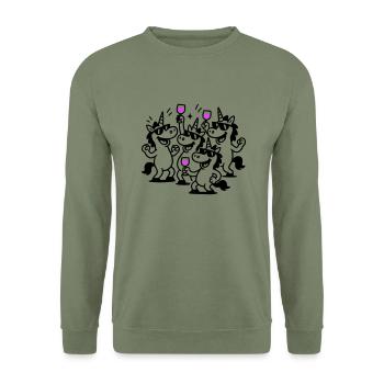 Einhorn Team Lustig Party - Unisex Pullover - Armeegrün - Vorne - Alina (178cm) & Michal (187cm)
