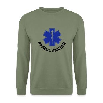 ambulancier logo 2 - Unisex Pullover - Armeegrün - Vorne - Alina (178cm) & Michal (187cm)