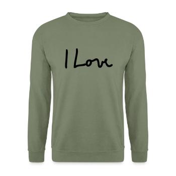 i love - Unisex Pullover - Armeegrün - Vorne - Alina (178cm) & Michal (187cm)