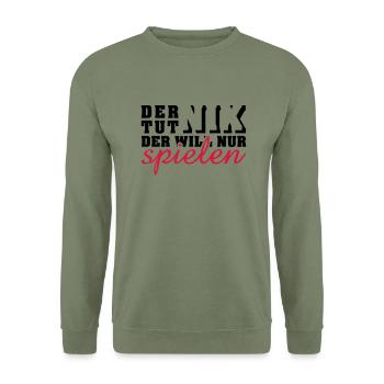 der tut nix, der will nur spielen (2c) - Unisex Pullover - Armeegrün - Vorne - Alina (178cm) & Michal (187cm)