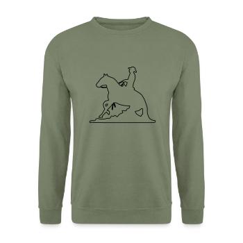 Slider Sliding Stop Westernreiter Mann - Unisex Pullover - Armeegrün - Vorne - Alina (178cm) & Michal (187cm)