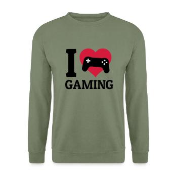 I love gaming - Unisex Pullover - Armeegrün - Vorne - Alina (178cm) & Michal (187cm)