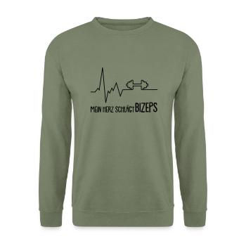 mein herz schlägt bizeps - Unisex Pullover - Armeegrün - Vorne - Alina (178cm) & Michal (187cm)