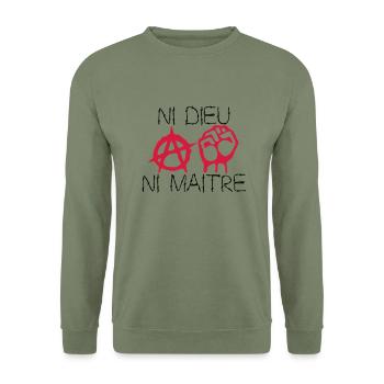 ni dieu ni maitre - Sweat-shirt Unisexe - vert militaire - Devant - Alina (178cm) & Michal (187cm)