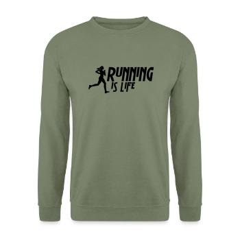 running is life female i 1c - Sweat-shirt Unisexe - vert militaire - Devant - Alina (178cm) & Michal (187cm)
