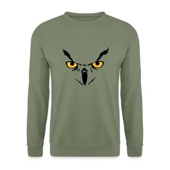 Owl face - Unisex Pullover - Armeegrün - Vorne - Alina (178cm) & Michal (187cm)