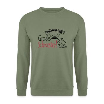Grosse Schwester - Unisex Pullover - Armeegrün - Vorne - Alina (178cm) & Michal (187cm)