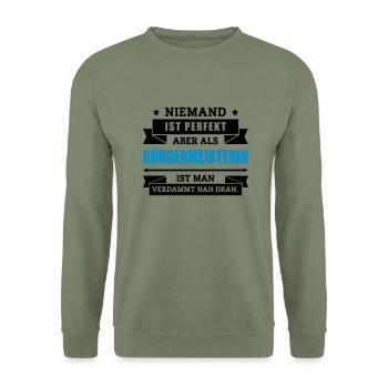 Funshirt Bürgermeisterin - Unisex Pullover - Armeegrün - Vorne - Alina (178cm) & Michal (187cm)