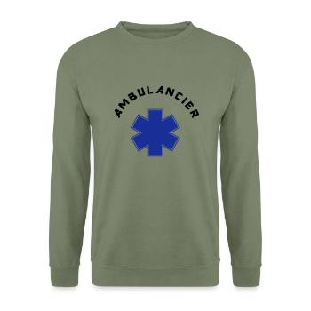 ambulancier logo 6 - Unisex Pullover - Armeegrün - Vorne - Alina (178cm) & Michal (187cm)