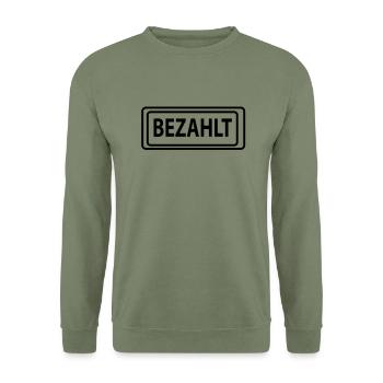 bezahlt - Unisex Pullover - Armeegrün - Vorne - Alina (178cm) & Michal (187cm)